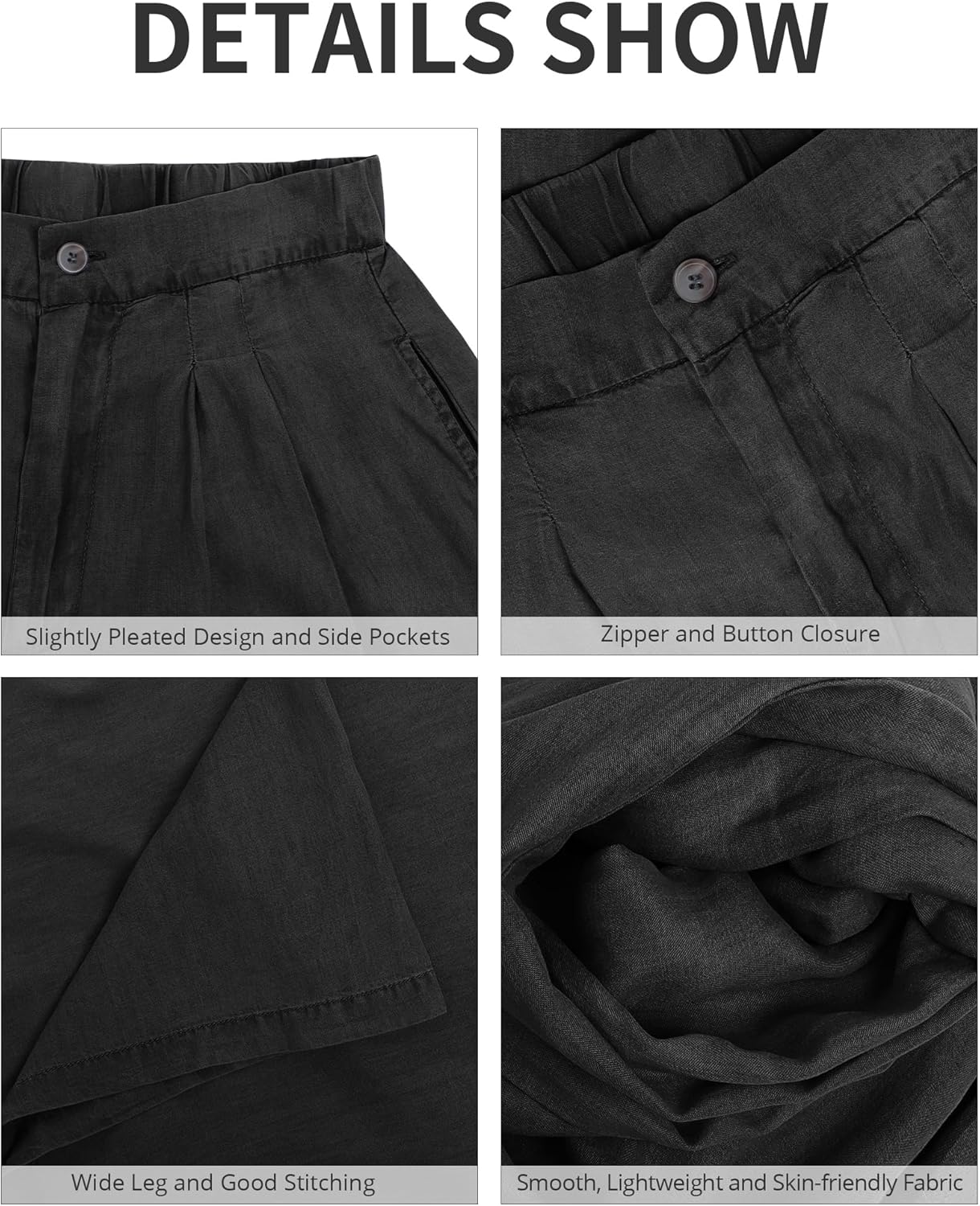 GRAPENT Wide Leg Pants for Women High Waisted Jeans Palazzo Pants Lightweight Summer Beach Flowy Trousers Y2KSoft Black