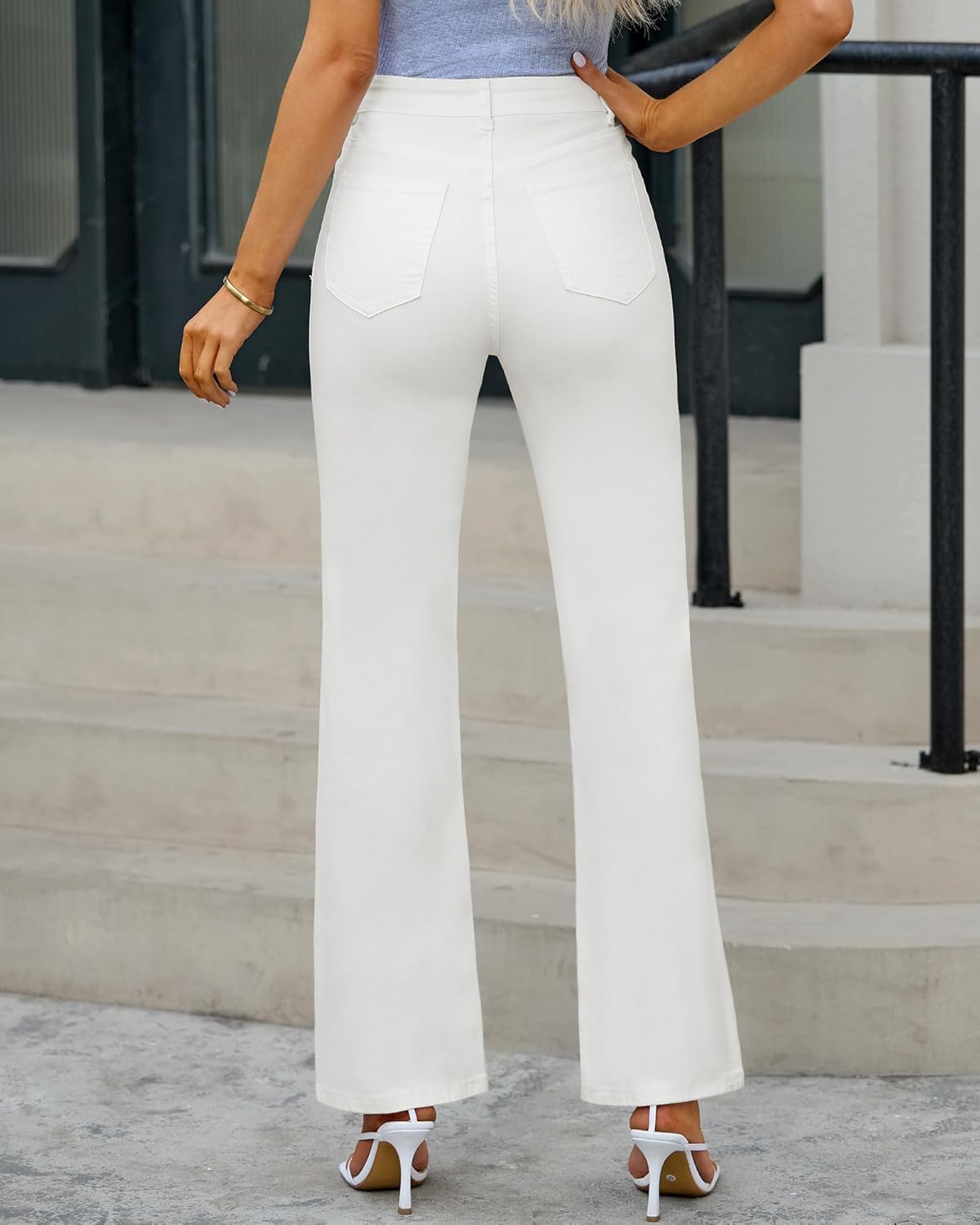 GRAPENT Womens Flare Jeans High Waisted Wide Leg Baggy Jean for Women Split Hem Stretch Denim PantsBrilliant White