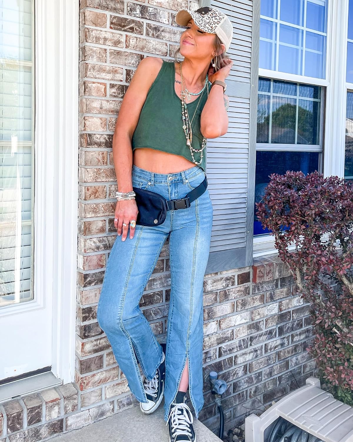 GRAPENT Womens Flare Jeans High Waisted Wide Leg Baggy Jean for Women Split Hem Stretch Denim PantsLapis Air