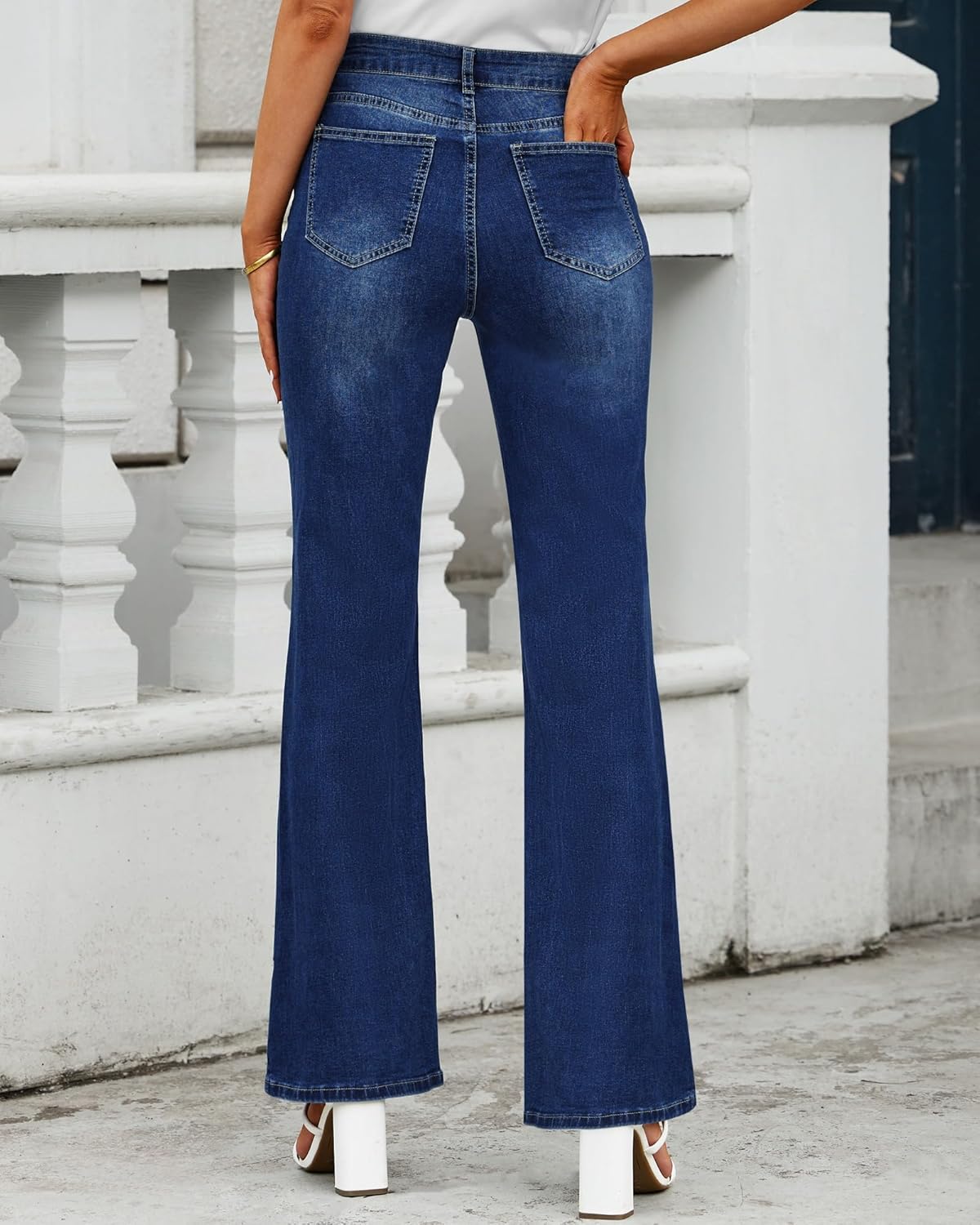 GRAPENT Womens Flare Jeans High Waisted Wide Leg Baggy Jean for Women Split Hem Stretch Denim PantsNightfall Blue