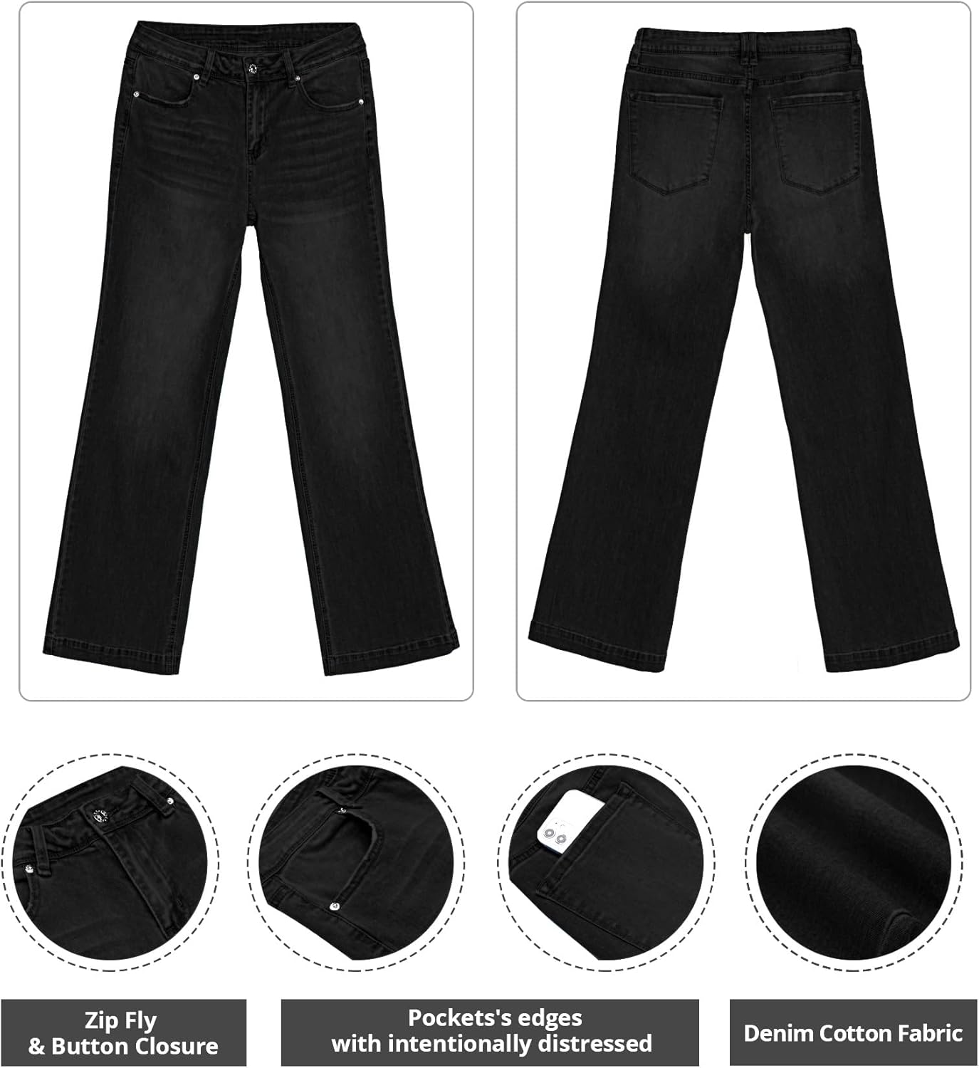 GRAPENT Womens Flare Jeans High Waisted Wide Leg Baggy Jean for Women Stretch Denim PantsAlways Black
