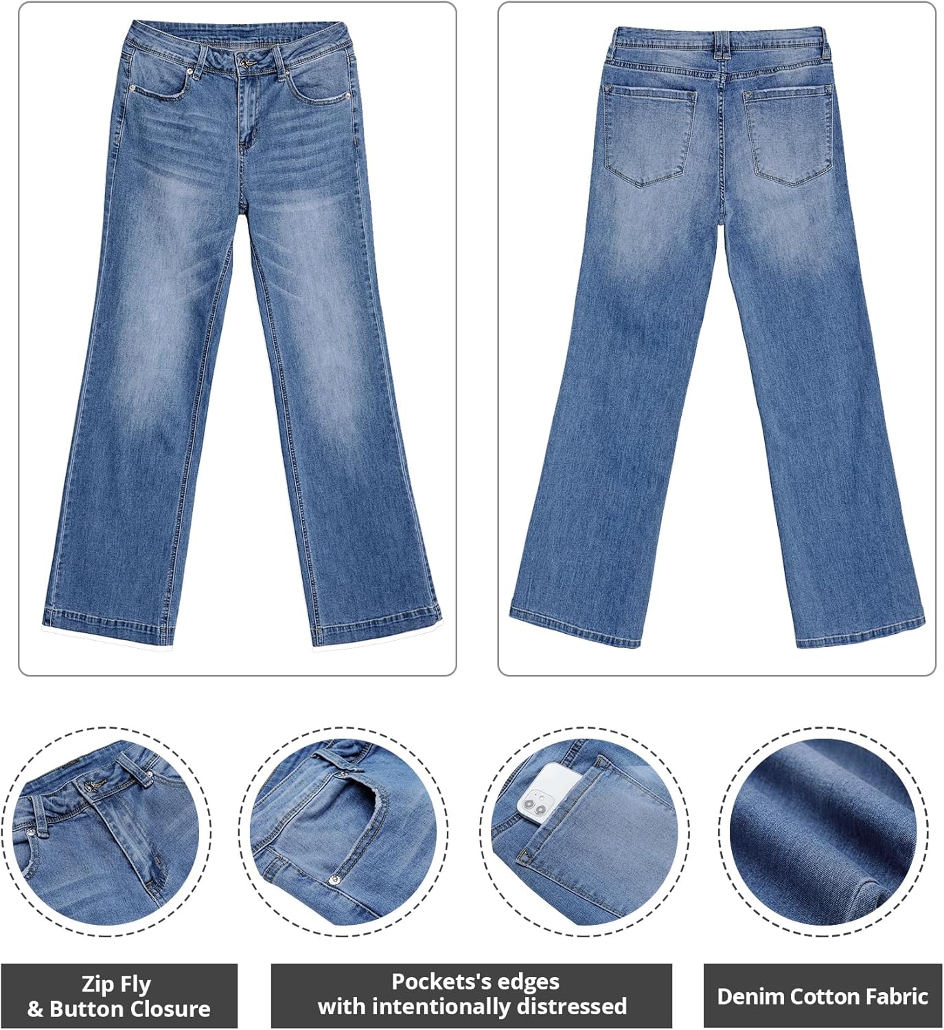 GRAPENT Womens Flare Jeans High Waisted Wide Leg Baggy Jean for Women Stretch Denim PantsBay Blue
