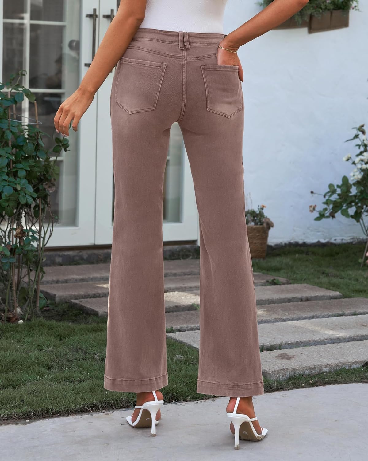 GRAPENT Womens Flare Jeans High Waisted Wide Leg Baggy Jean for Women Stretch Denim PantsBrown  Vintage Wash