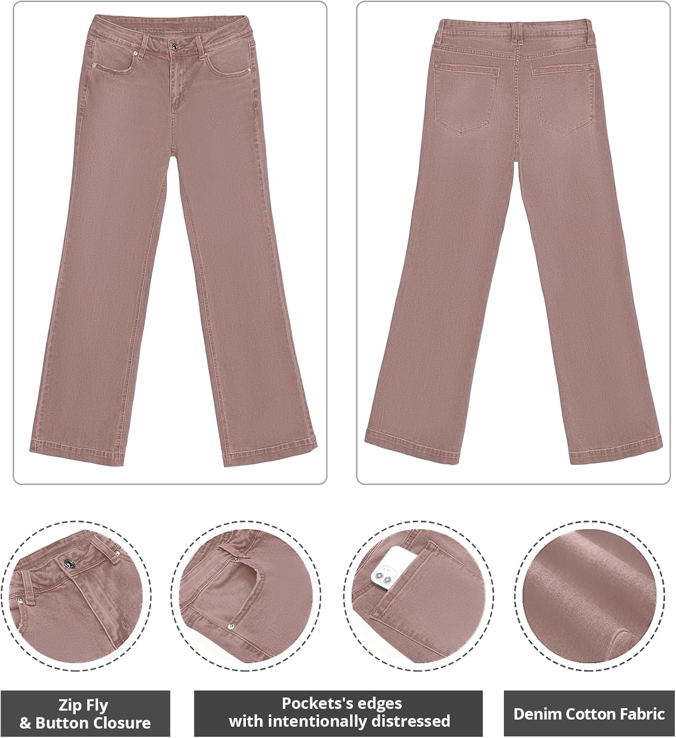 GRAPENT Womens Flare Jeans High Waisted Wide Leg Baggy Jean for Women Stretch Denim PantsBrown  Vintage Wash