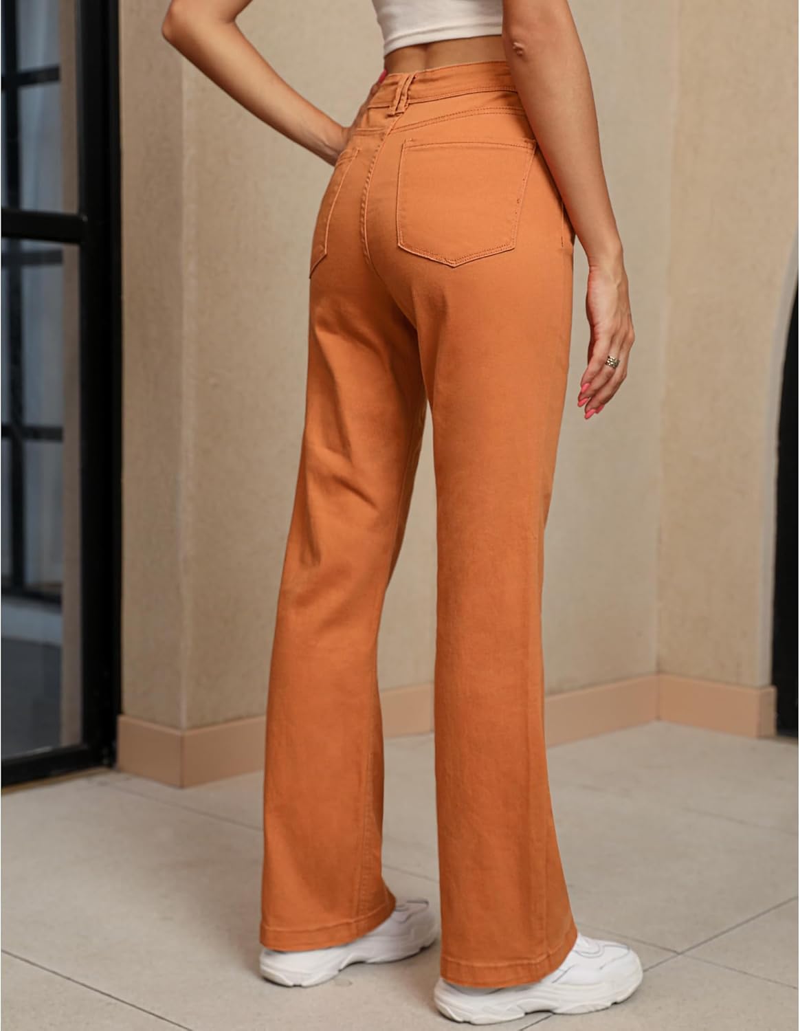 GRAPENT Womens Flare Jeans High Waisted Wide Leg Baggy Jean for Women Stretch Denim PantsBurnt Orange