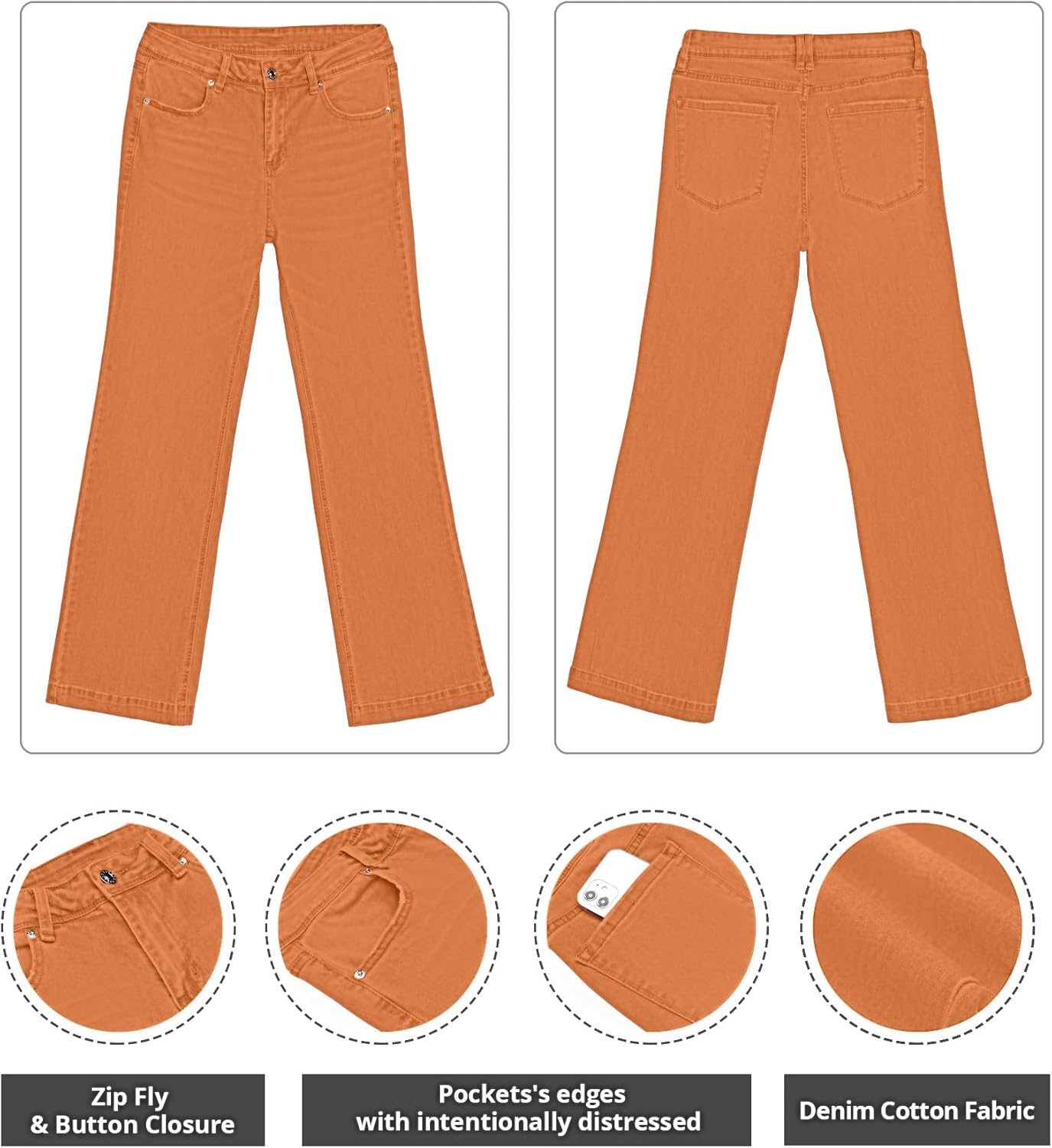 GRAPENT Womens Flare Jeans High Waisted Wide Leg Baggy Jean for Women Stretch Denim PantsBurnt Orange