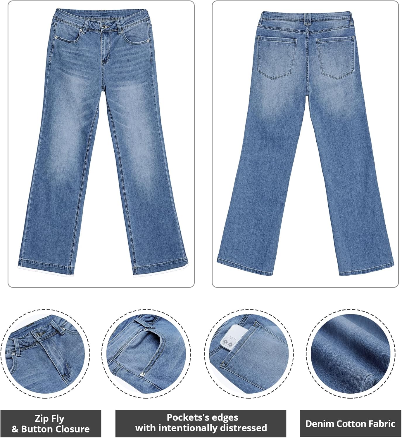 GRAPENT Womens Flare Jeans High Waisted Wide Leg Baggy Jean for Women Stretch Denim PantsCool Classic