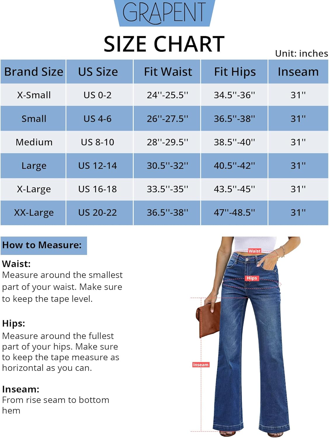 GRAPENT Womens Flare Jeans High Waisted Wide Leg Baggy Jean for Women Stretch Denim PantsDark Blue