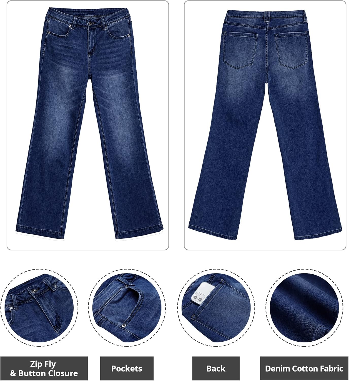 GRAPENT Womens Flare Jeans High Waisted Wide Leg Baggy Jean for Women Stretch Denim PantsDeep Blue
