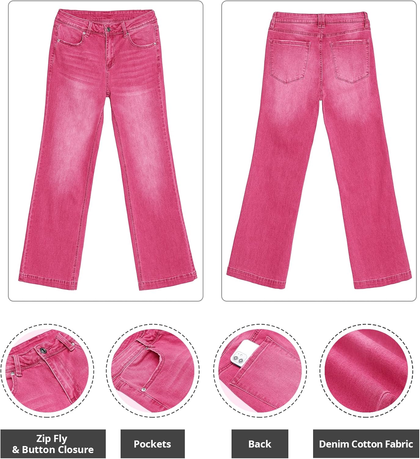 GRAPENT Womens Flare Jeans High Waisted Wide Leg Baggy Jean for Women Stretch Denim PantsHot Pink