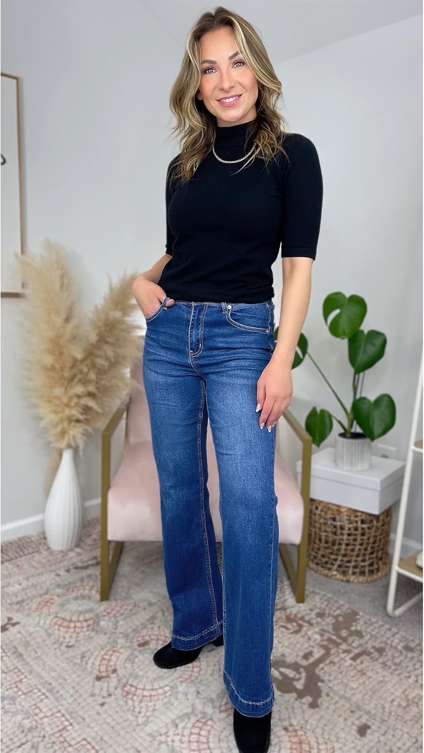 GRAPENT Womens Flare Jeans High Waisted Wide Leg Baggy Jean for Women Stretch Denim PantsLapis Longing