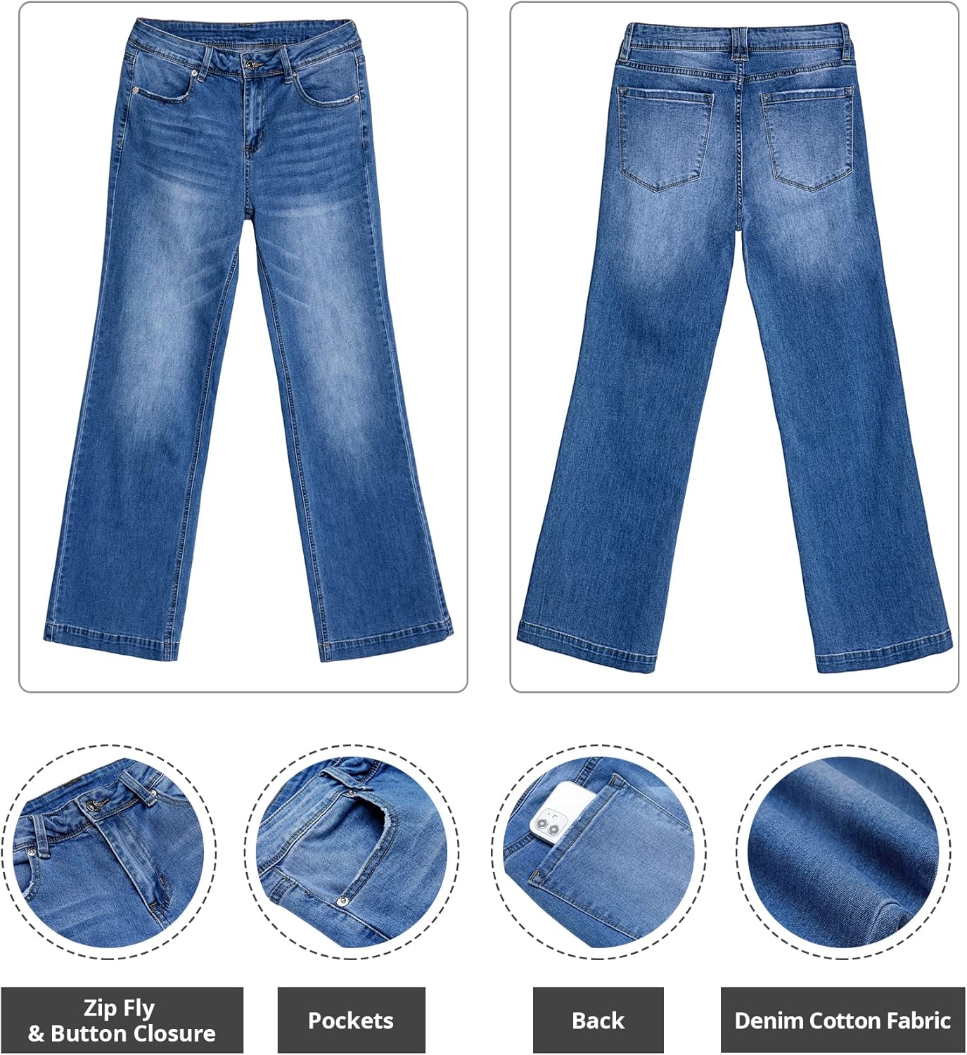 GRAPENT Womens Flare Jeans High Waisted Wide Leg Baggy Jean for Women Stretch Denim PantsLapis Longing