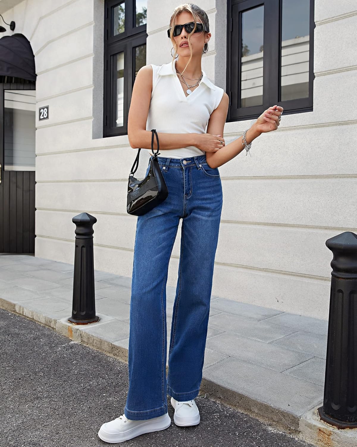 GRAPENT Womens Flare Jeans High Waisted Wide Leg Baggy Jean for Women Stretch Denim PantsLapis Longing