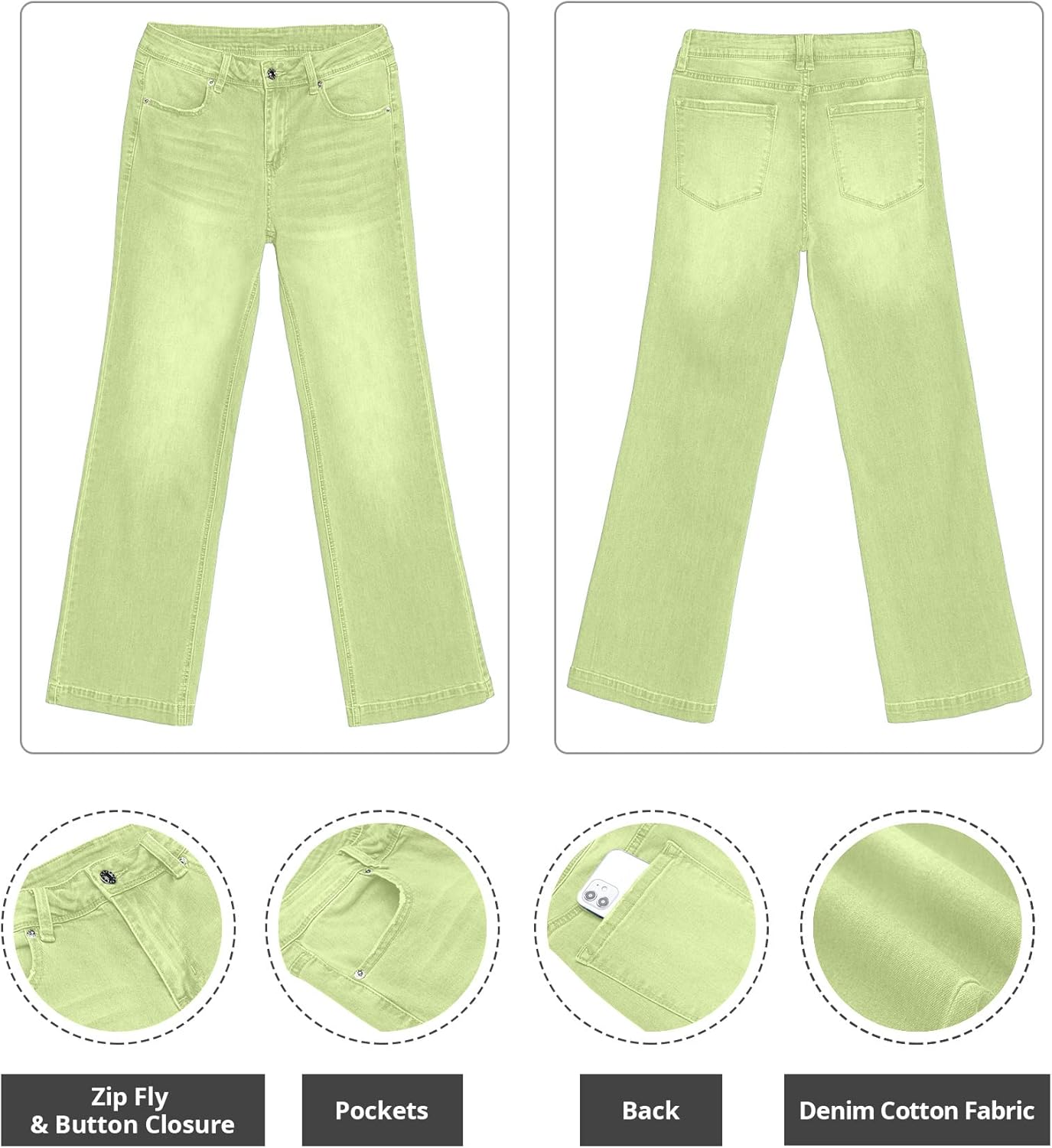 GRAPENT Womens Flare Jeans High Waisted Wide Leg Baggy Jean for Women Stretch Denim PantsLettuce Green