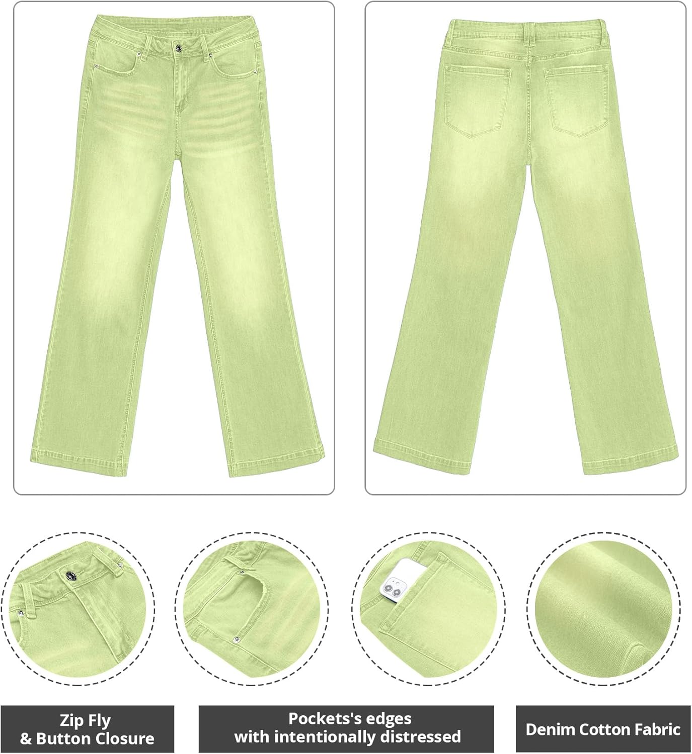 GRAPENT Womens Flare Jeans High Waisted Wide Leg Baggy Jean for Women Stretch Denim PantsLettuce Green
