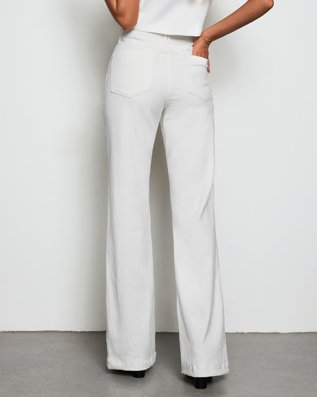 GRAPENT Womens Flare Jeans High Waisted Wide Leg Baggy Jean for Women Stretch Denim PantsLong Cream White