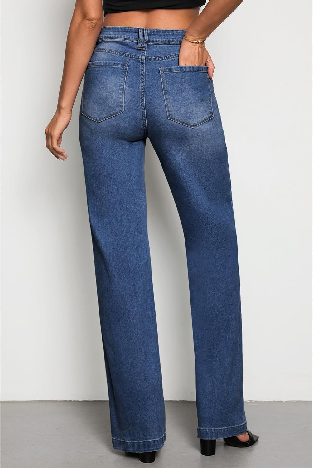GRAPENT Womens Flare Jeans High Waisted Wide Leg Baggy Jean for Women Stretch Denim PantsLong Dark Blue