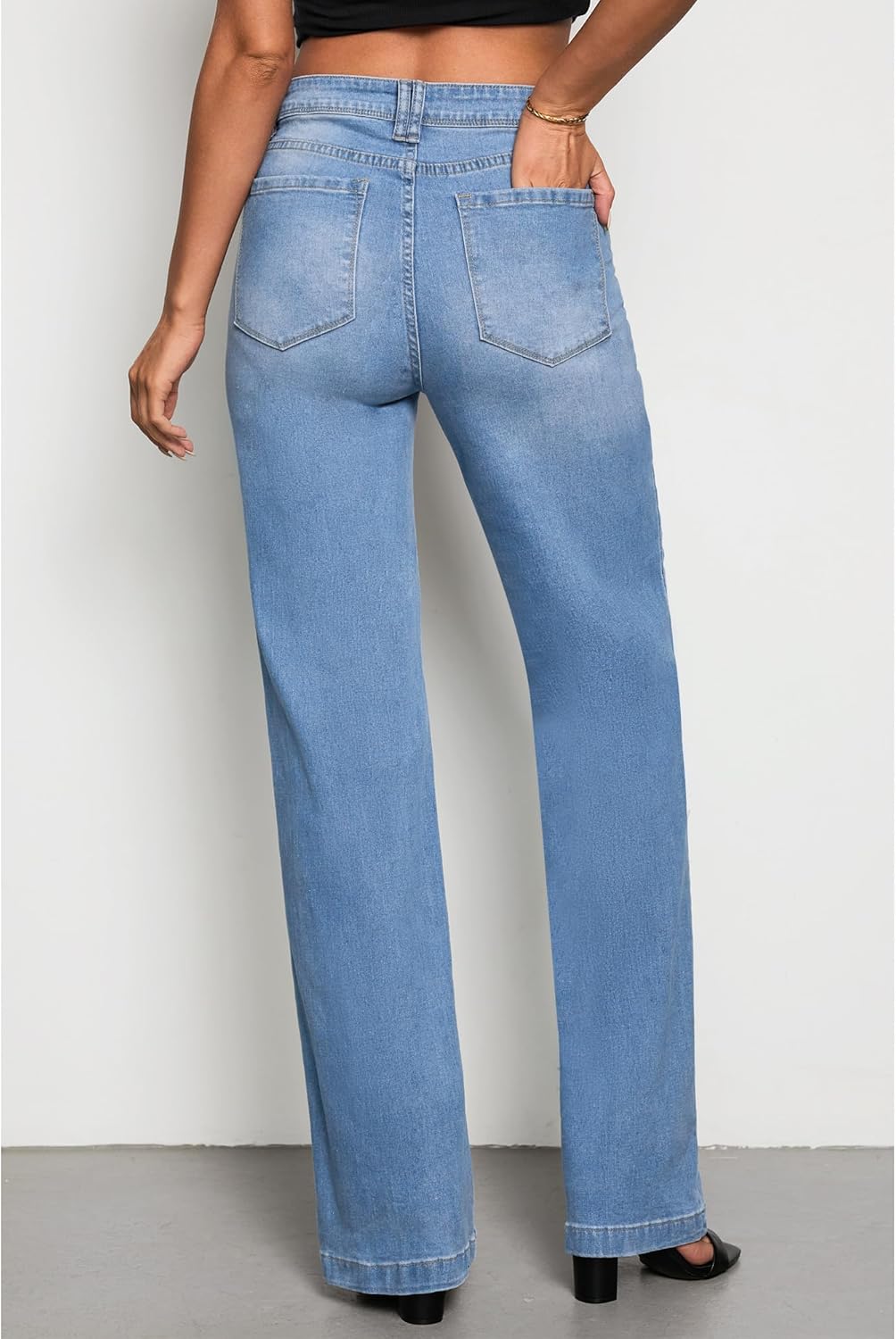 GRAPENT Womens Flare Jeans High Waisted Wide Leg Baggy Jean for Women Stretch Denim PantsLong Indigo Medium Blue