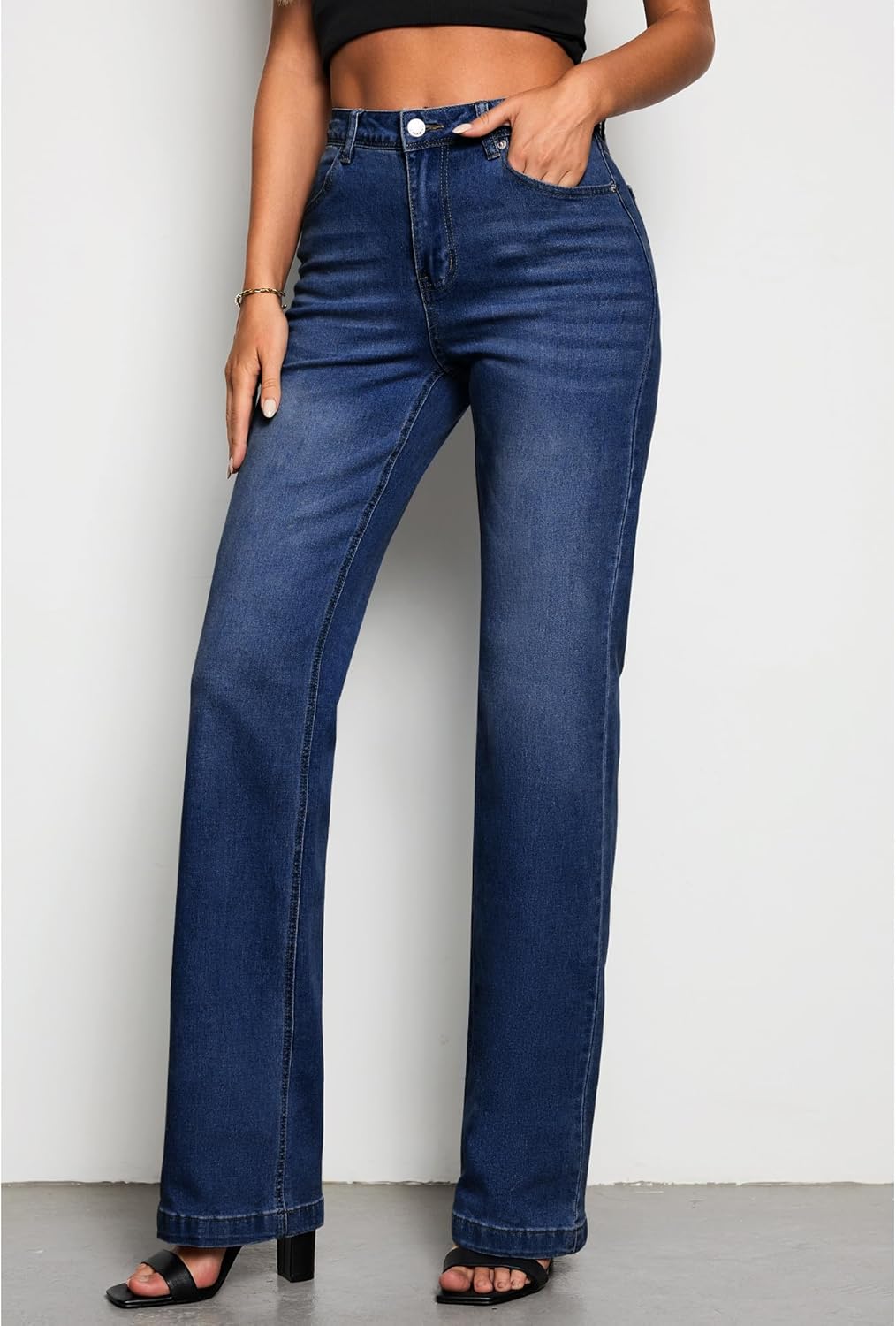 GRAPENT Womens Flare Jeans High Waisted Wide Leg Baggy Jean for Women Stretch Denim PantsLong Indigo Skyblue