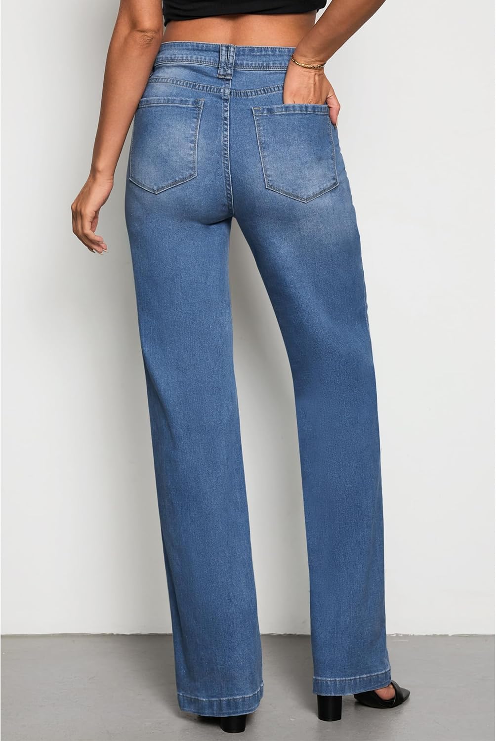 GRAPENT Womens Flare Jeans High Waisted Wide Leg Baggy Jean for Women Stretch Denim PantsLong Lapis Longing