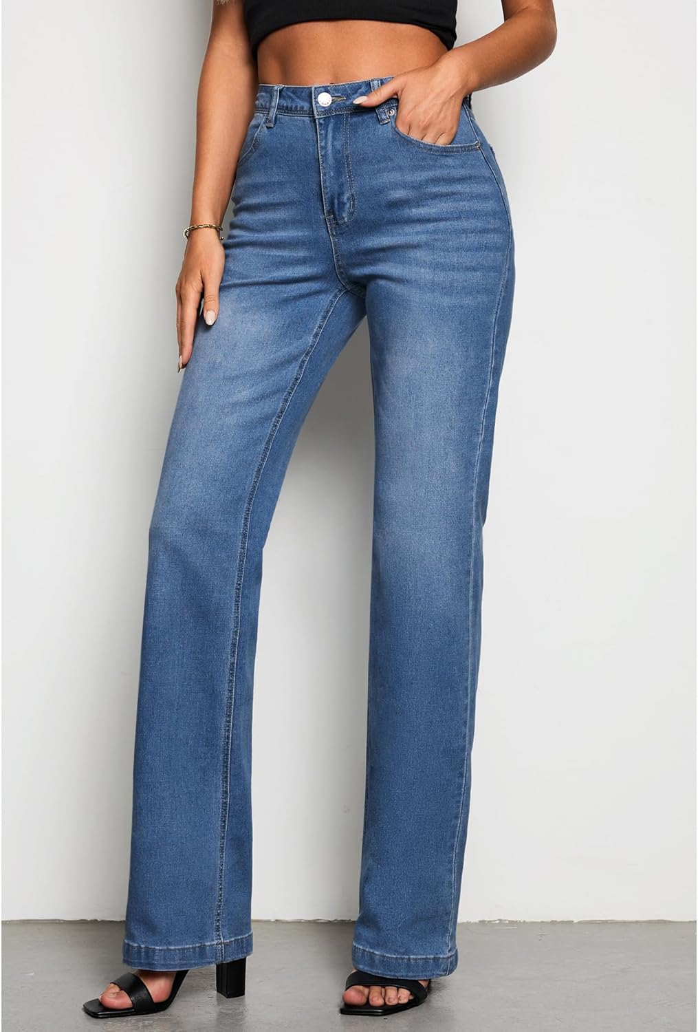 GRAPENT Womens Flare Jeans High Waisted Wide Leg Baggy Jean for Women Stretch Denim PantsLong Lapis Longing