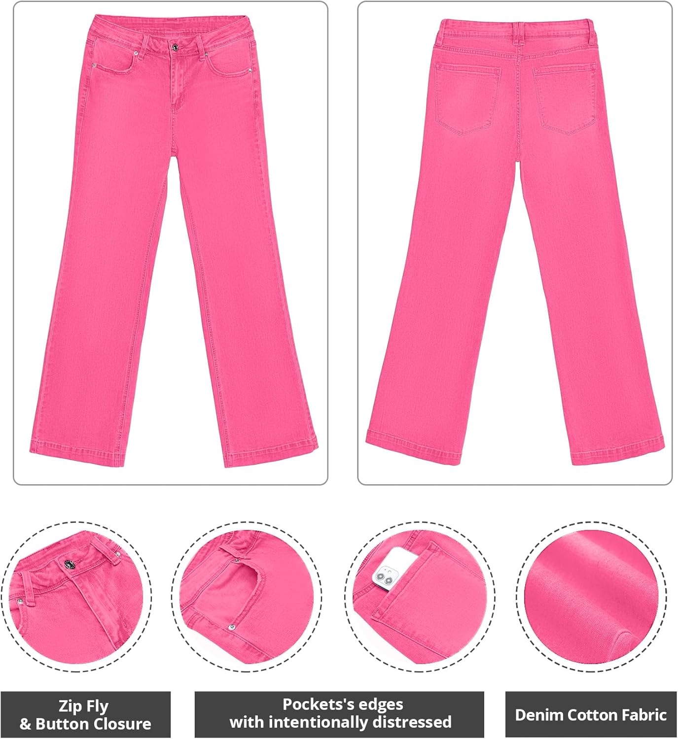 GRAPENT Womens Flare Jeans High Waisted Wide Leg Baggy Jean for Women Stretch Denim PantsMagenta Pink