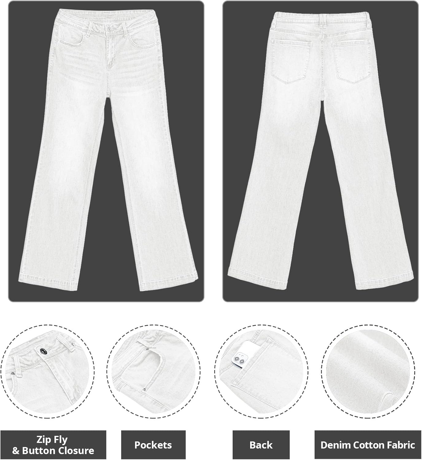 GRAPENT Womens Flare Jeans High Waisted Wide Leg Baggy Jean for Women Stretch Denim PantsOffwhite
