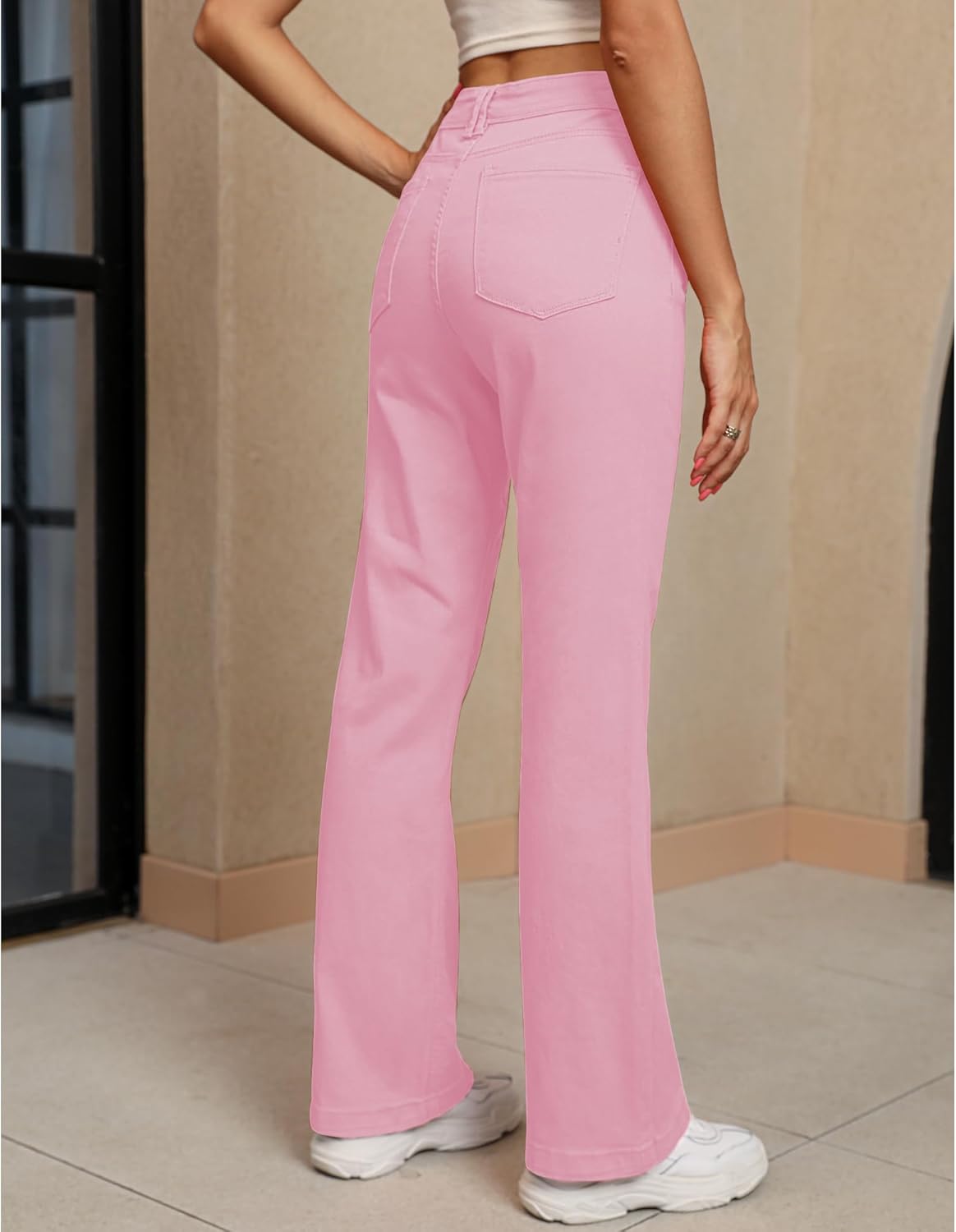 GRAPENT Womens Flare Jeans High Waisted Wide Leg Baggy Jean for Women Stretch Denim PantsOrchid Pink