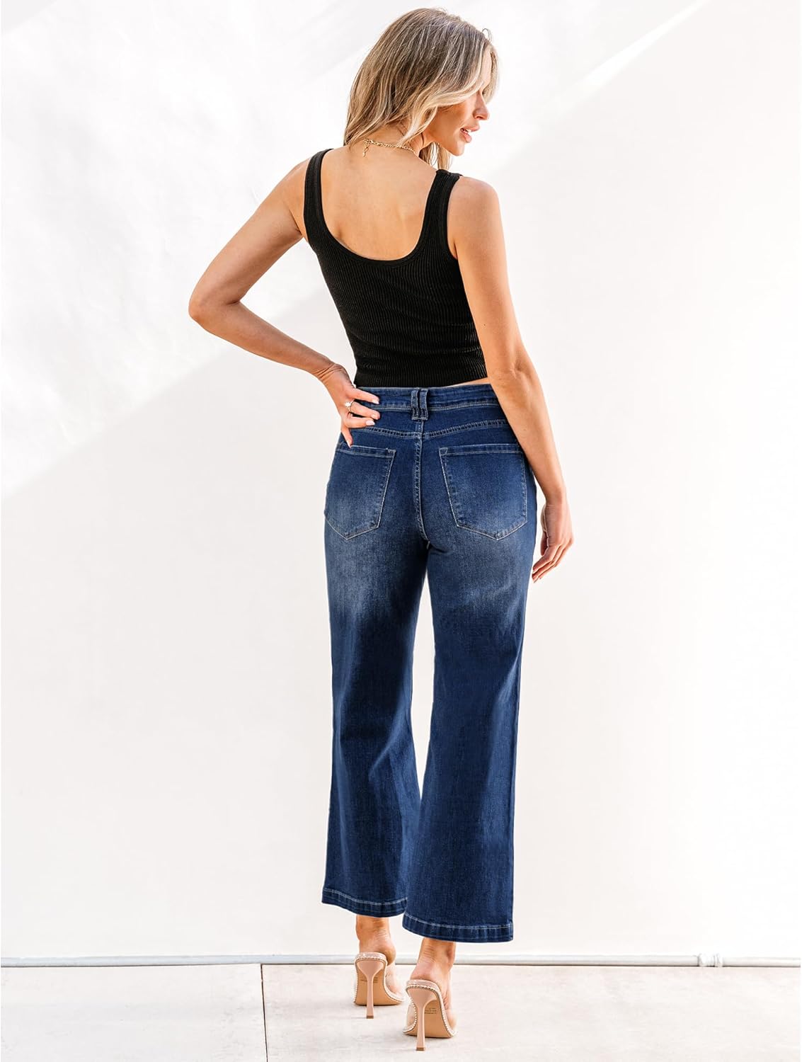 GRAPENT Womens Flare Jeans High Waisted Wide Leg Baggy Jean for Women Stretch Denim PantsPetite Indigo Skyblue