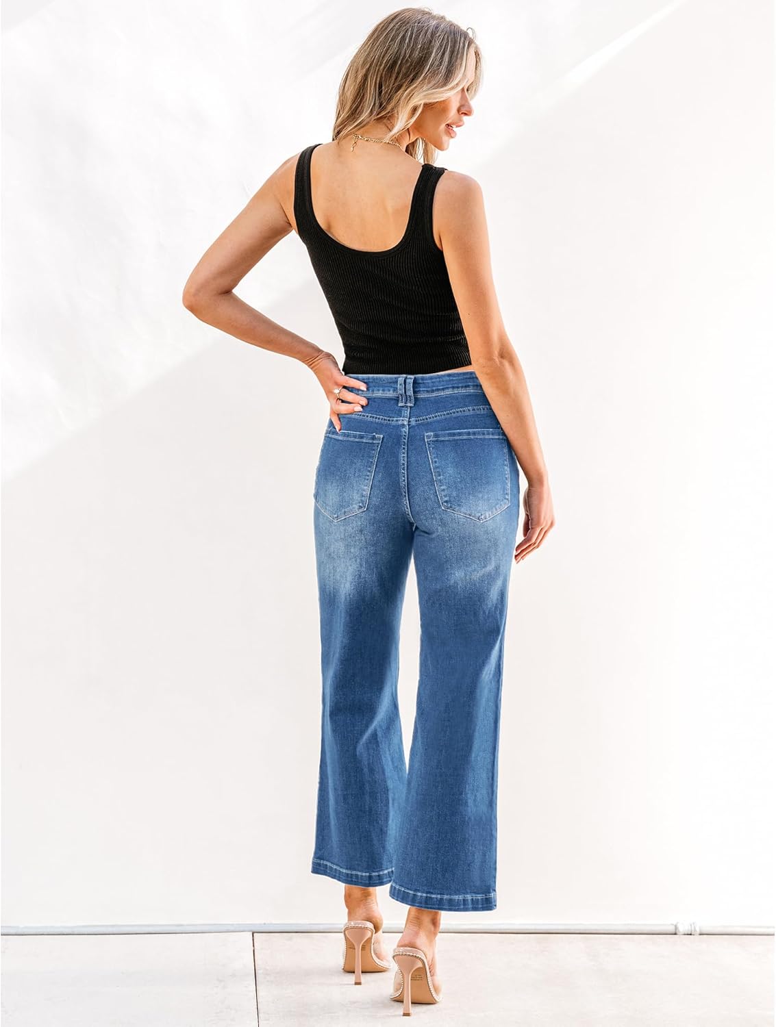 GRAPENT Womens Flare Jeans High Waisted Wide Leg Baggy Jean for Women Stretch Denim PantsPetite Lapis Longing