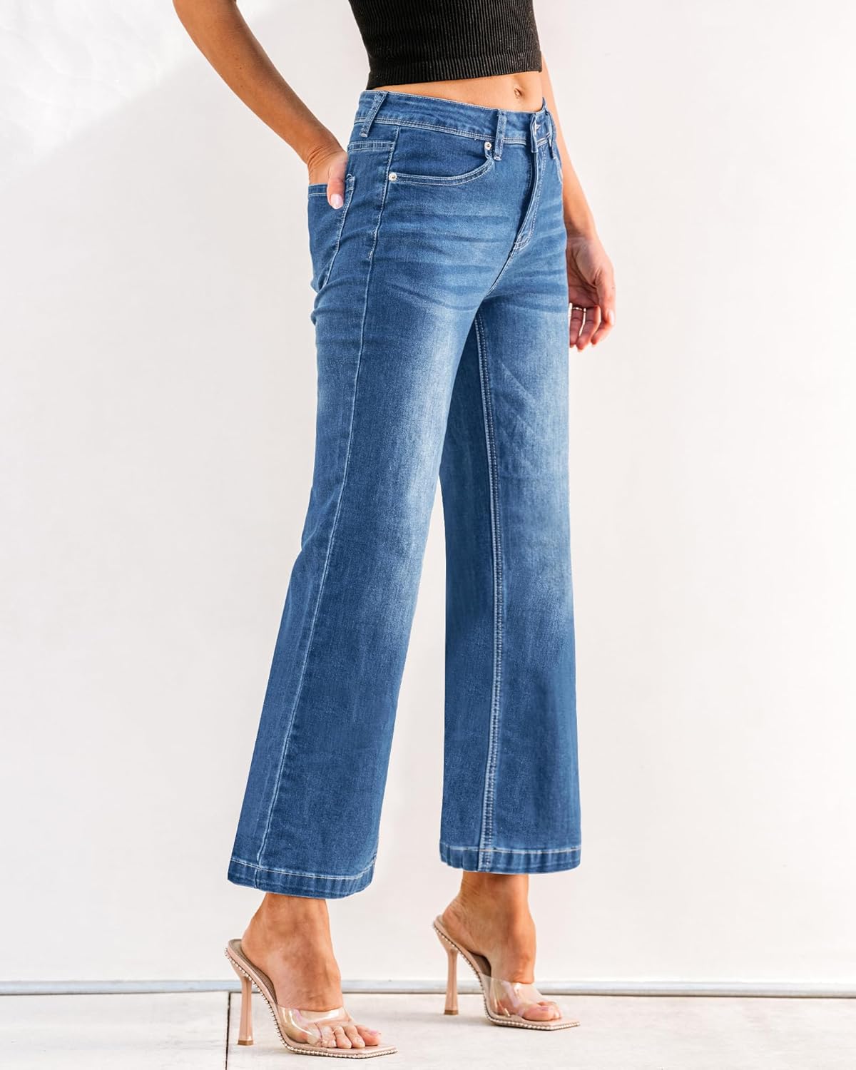 GRAPENT Womens Flare Jeans High Waisted Wide Leg Baggy Jean for Women Stretch Denim PantsPetite Lapis Longing