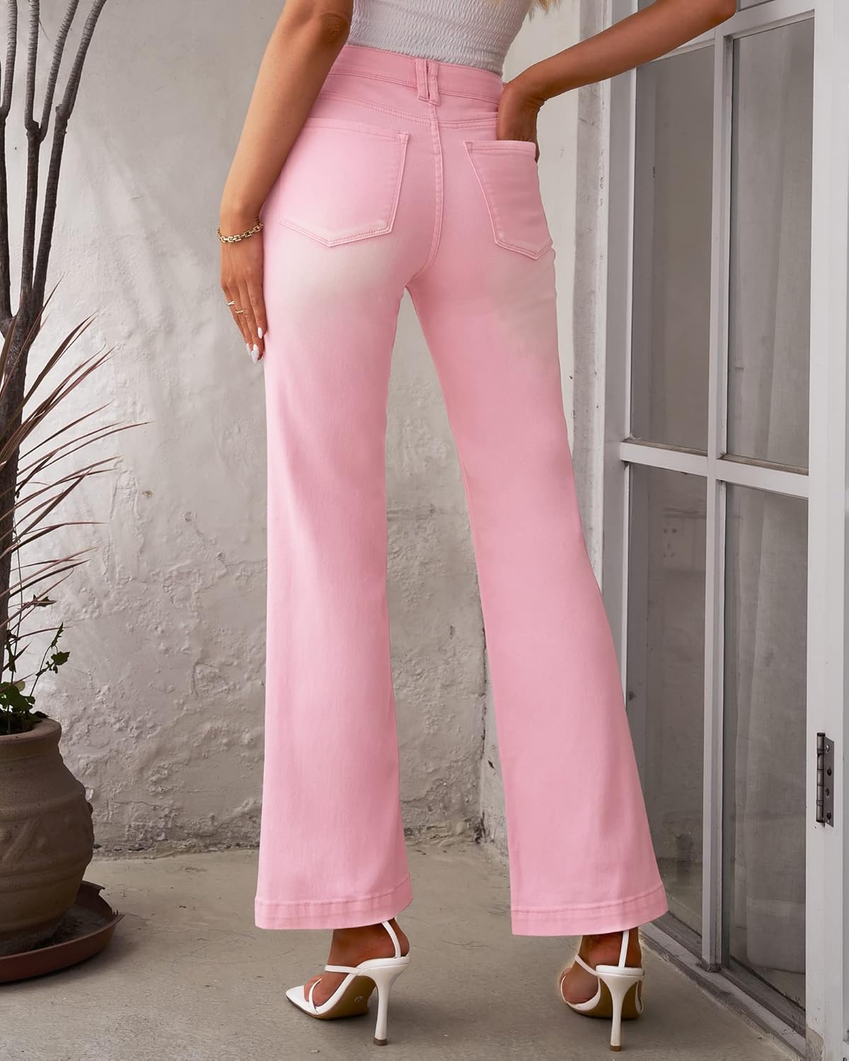 GRAPENT Womens Flare Jeans High Waisted Wide Leg Baggy Jean for Women Stretch Denim PantsRose Shadow