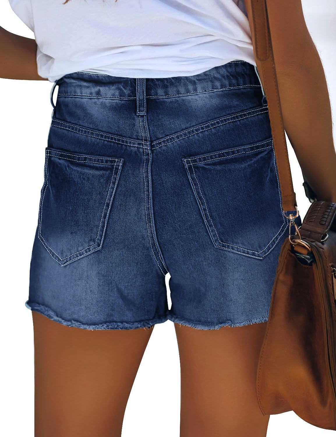 GRAPENT Womens High Waisted Ripped Stretchy Denim Hot Short Summer Jean ShortsA  Dark Blue