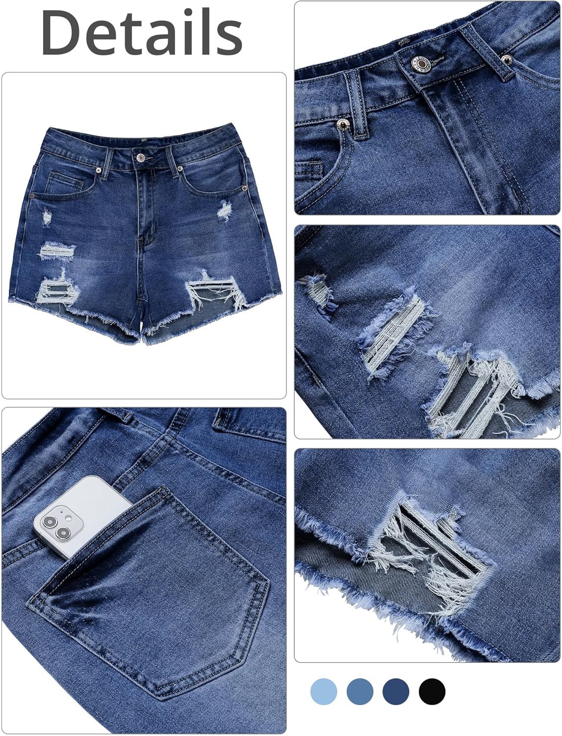 GRAPENT Womens High Waisted Ripped Stretchy Denim Hot Short Summer Jean ShortsA  Dark Blue