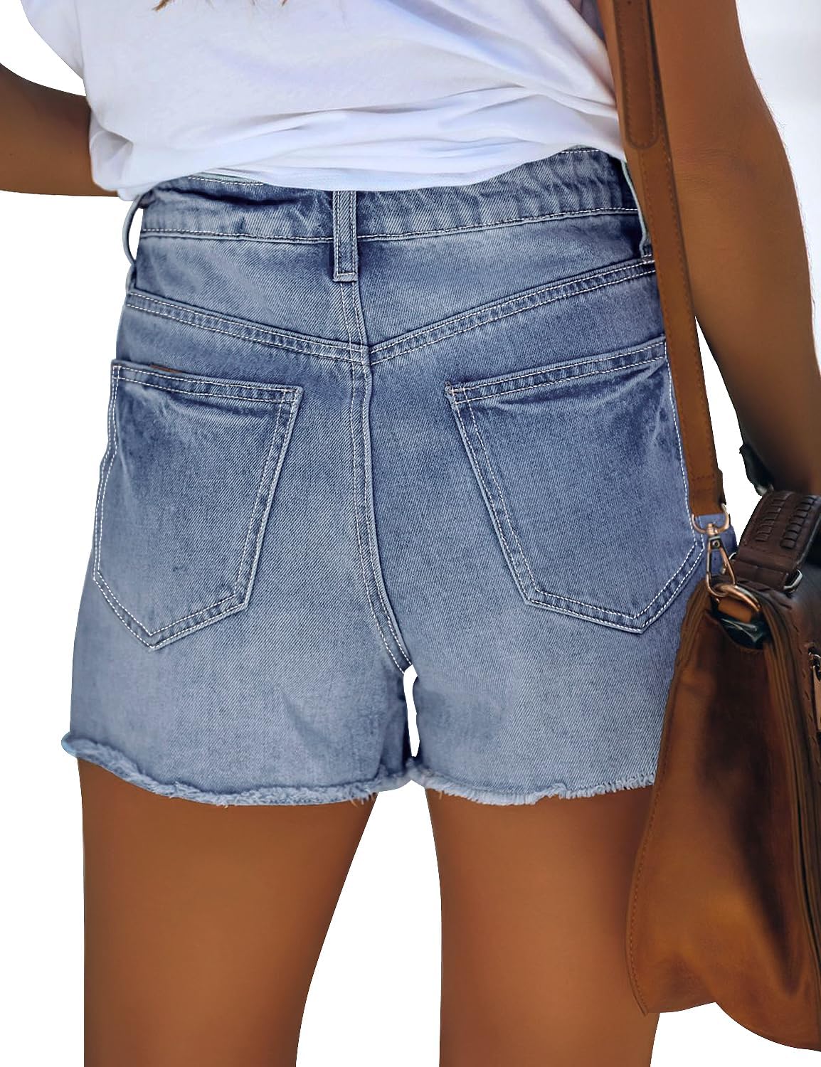 GRAPENT Womens High Waisted Ripped Stretchy Denim Hot Short Summer Jean ShortsA Aged Blue