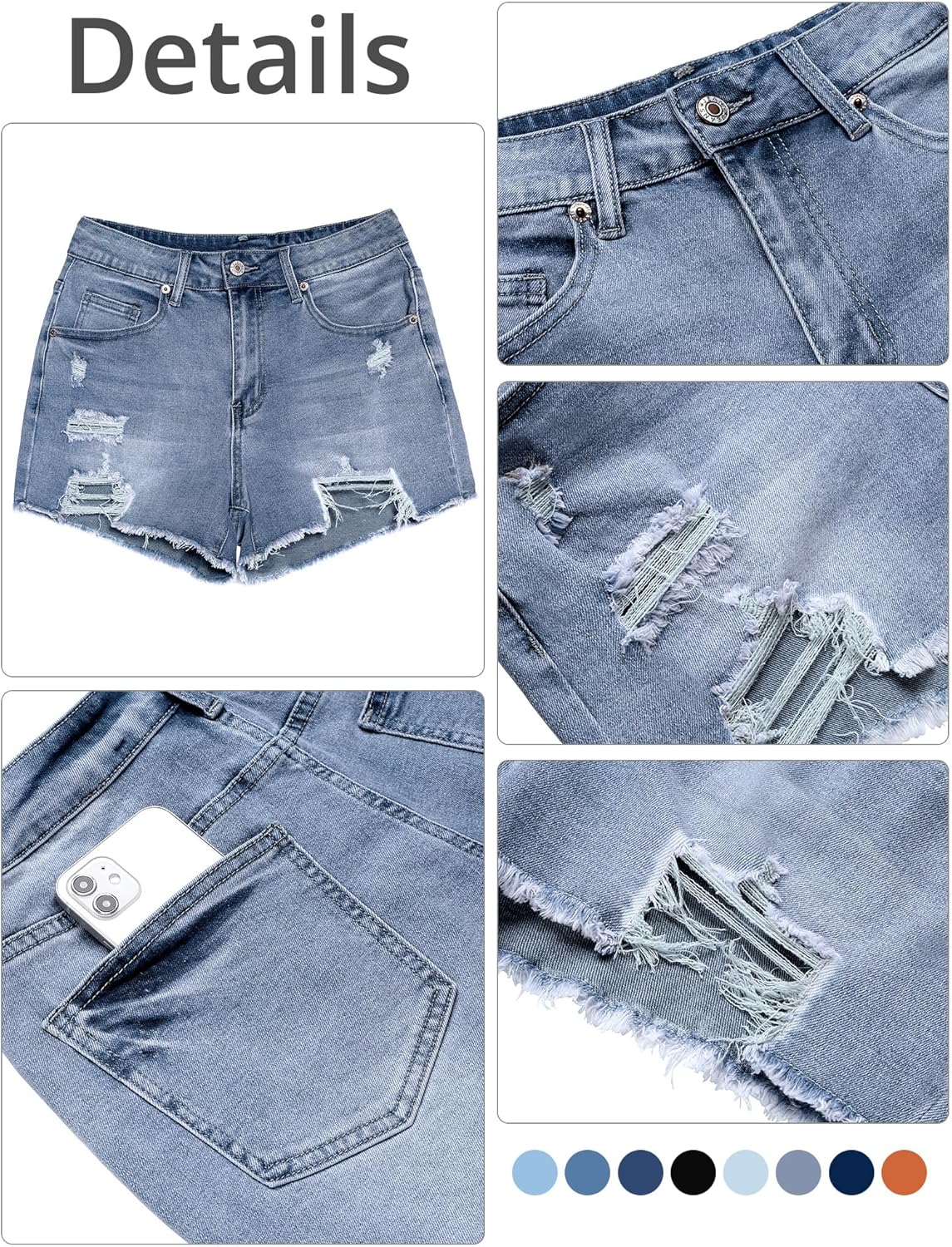 GRAPENT Womens High Waisted Ripped Stretchy Denim Hot Short Summer Jean ShortsA Aged Blue