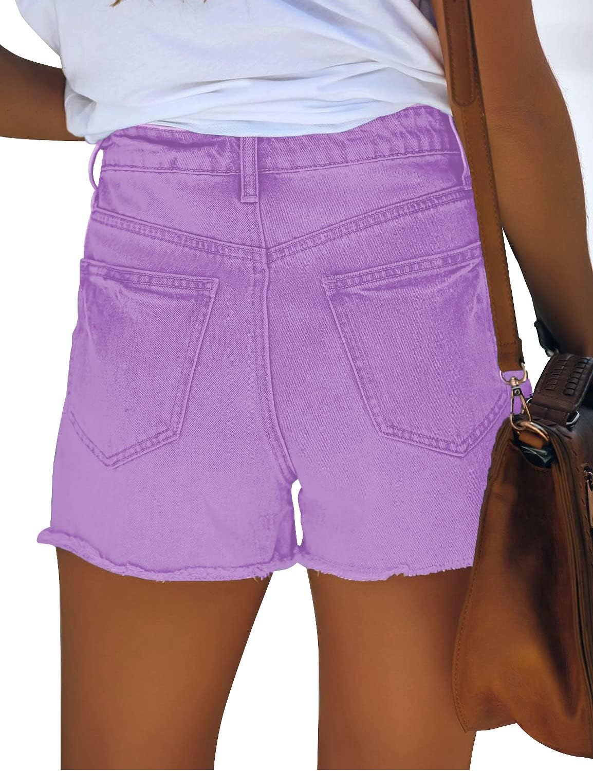 GRAPENT Womens High Waisted Ripped Stretchy Denim Hot Short Summer Jean ShortsA Digital Lavender