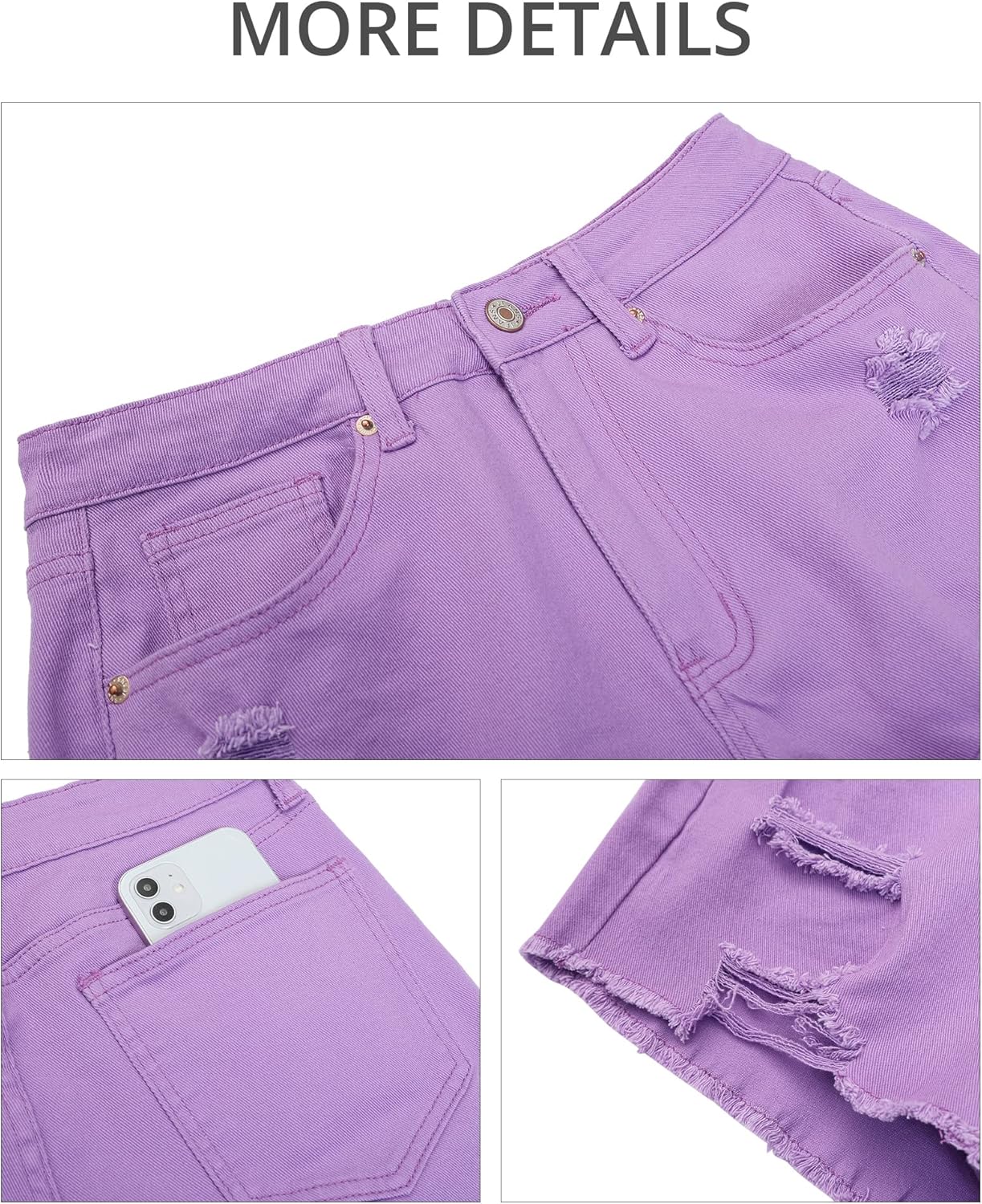 GRAPENT Womens High Waisted Ripped Stretchy Denim Hot Short Summer Jean ShortsA Digital Lavender