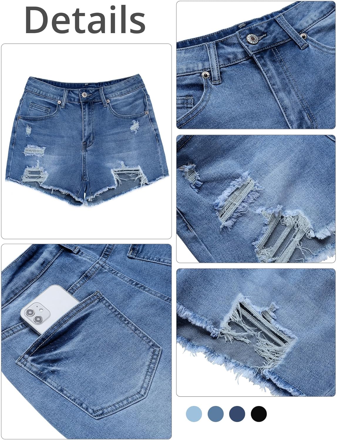 GRAPENT Womens High Waisted Ripped Stretchy Denim Hot Short Summer Jean ShortsA Fresh Bright Blue