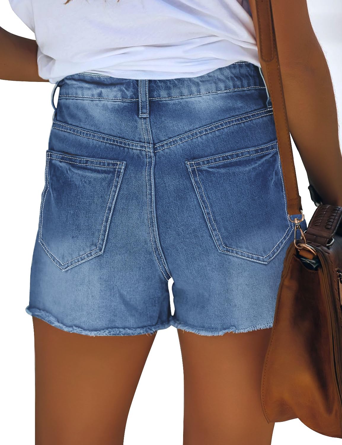 GRAPENT Womens High Waisted Ripped Stretchy Denim Hot Short Summer Jean ShortsA Fresh Bright Blue