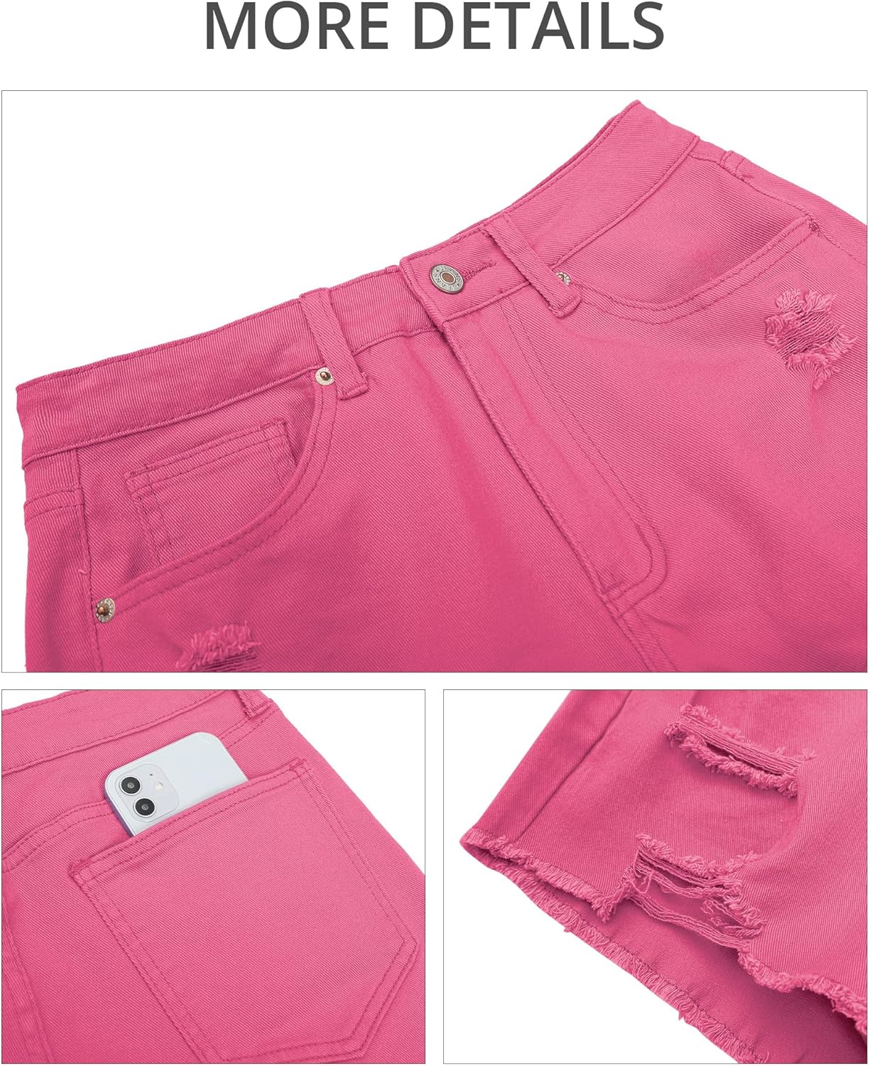 GRAPENT Womens High Waisted Ripped Stretchy Denim Hot Short Summer Jean ShortsA Hot Pink