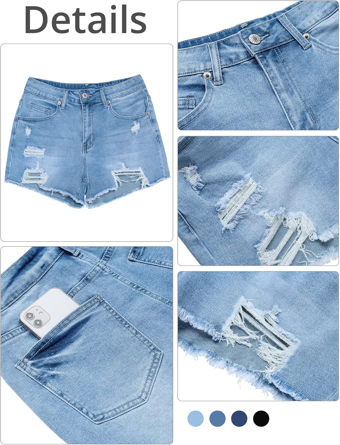 GRAPENT Womens High Waisted Ripped Stretchy Denim Hot Short Summer Jean ShortsA Light Blue