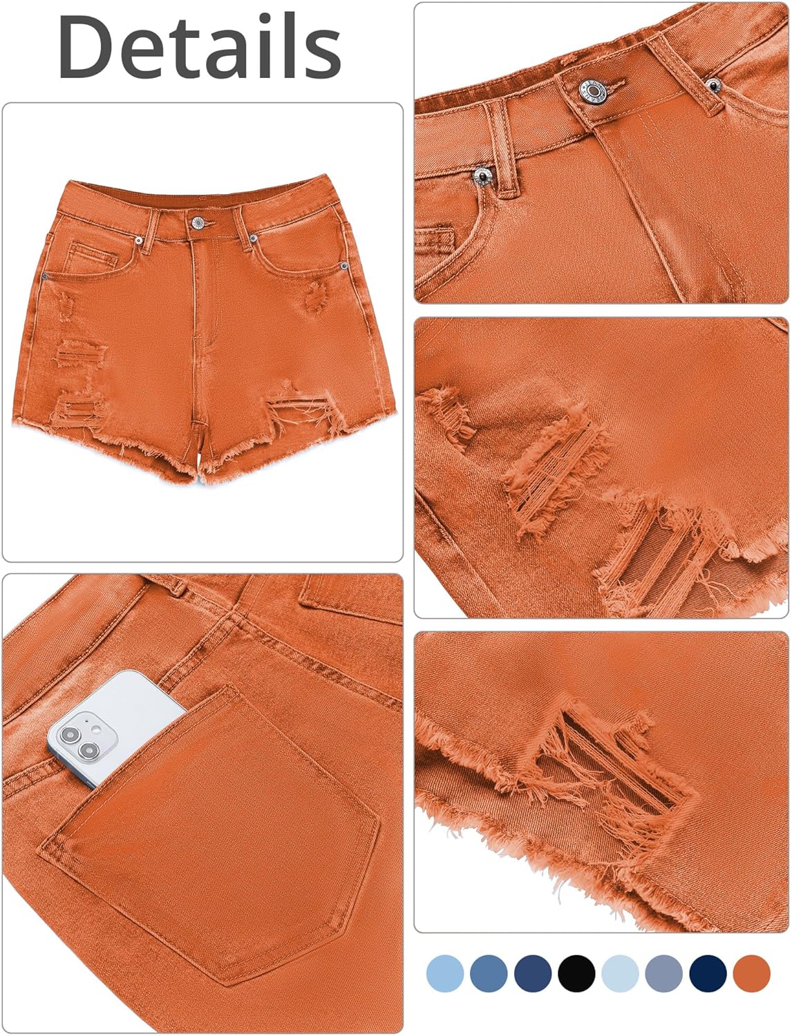 GRAPENT Womens High Waisted Ripped Stretchy Denim Hot Short Summer Jean ShortsA Orangeade