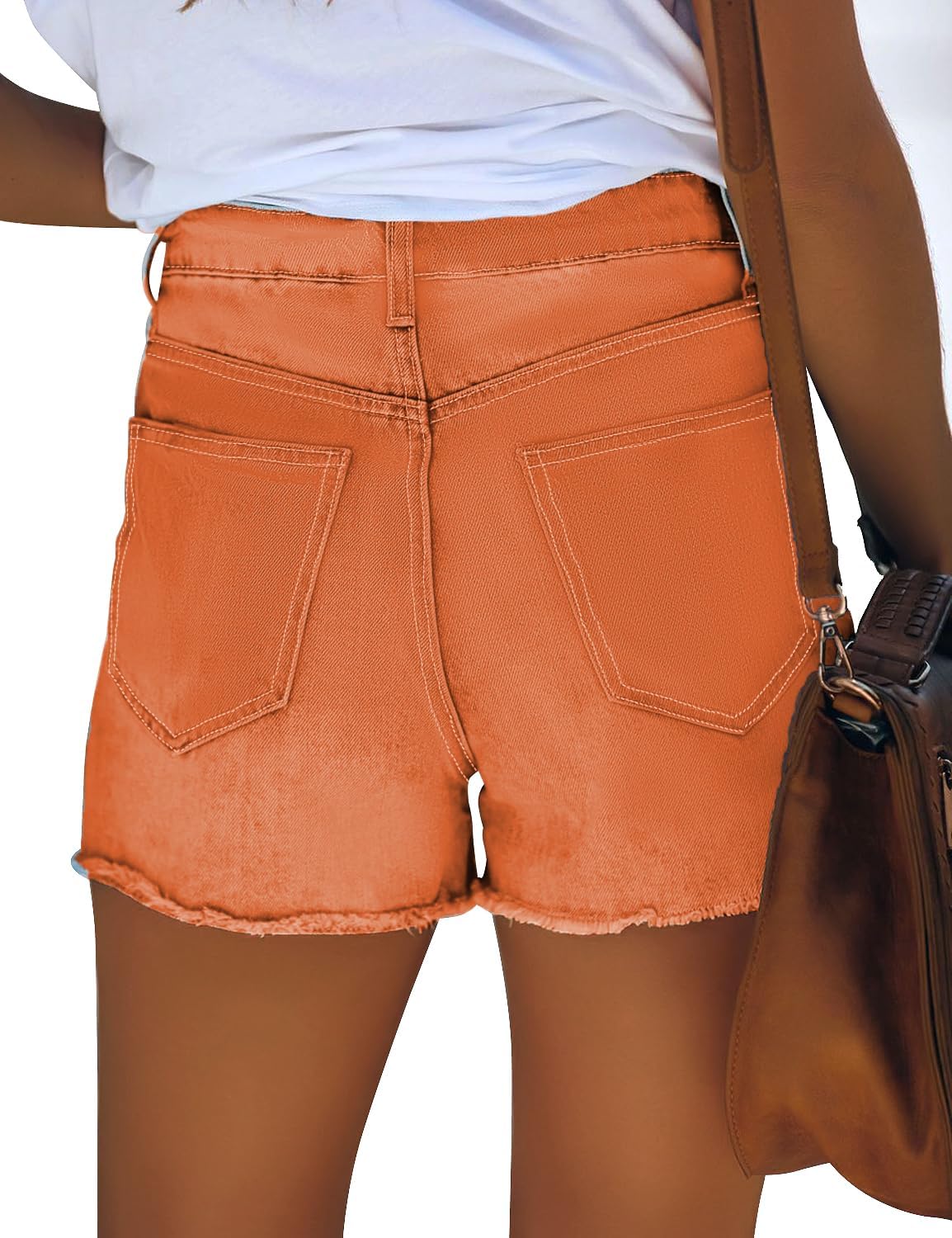 GRAPENT Womens High Waisted Ripped Stretchy Denim Hot Short Summer Jean ShortsA Orangeade