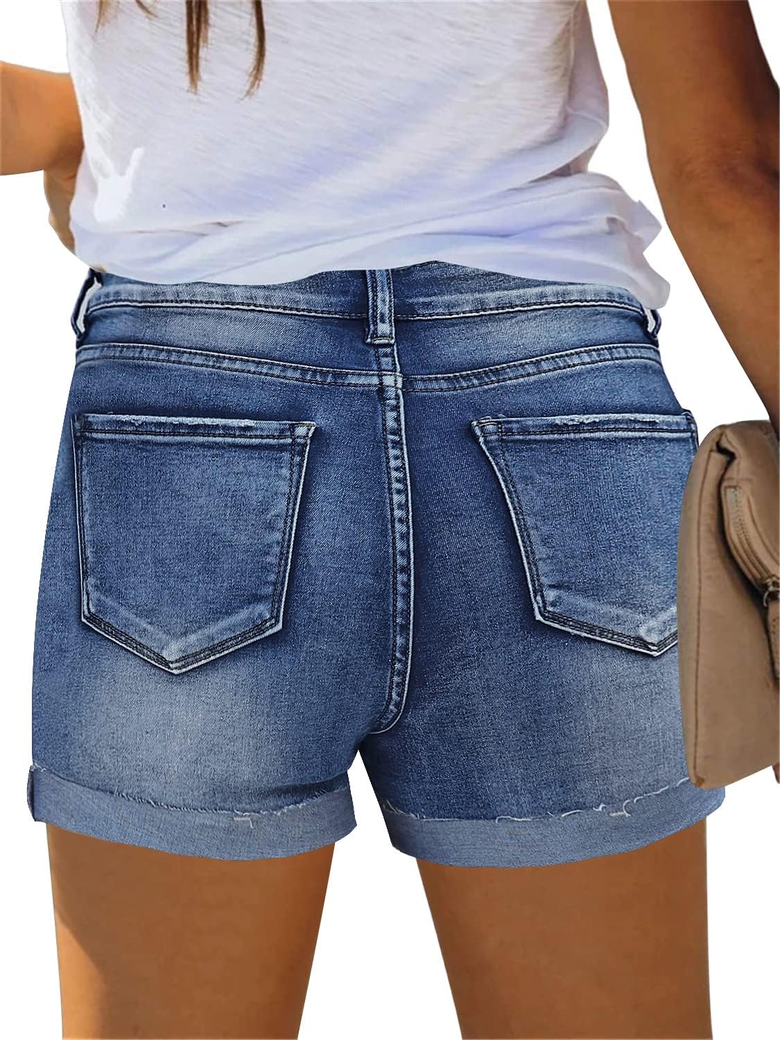 GRAPENT Womens High Waisted Ripped Stretchy Denim Hot Short Summer Jean ShortsButtons Flydark Blue