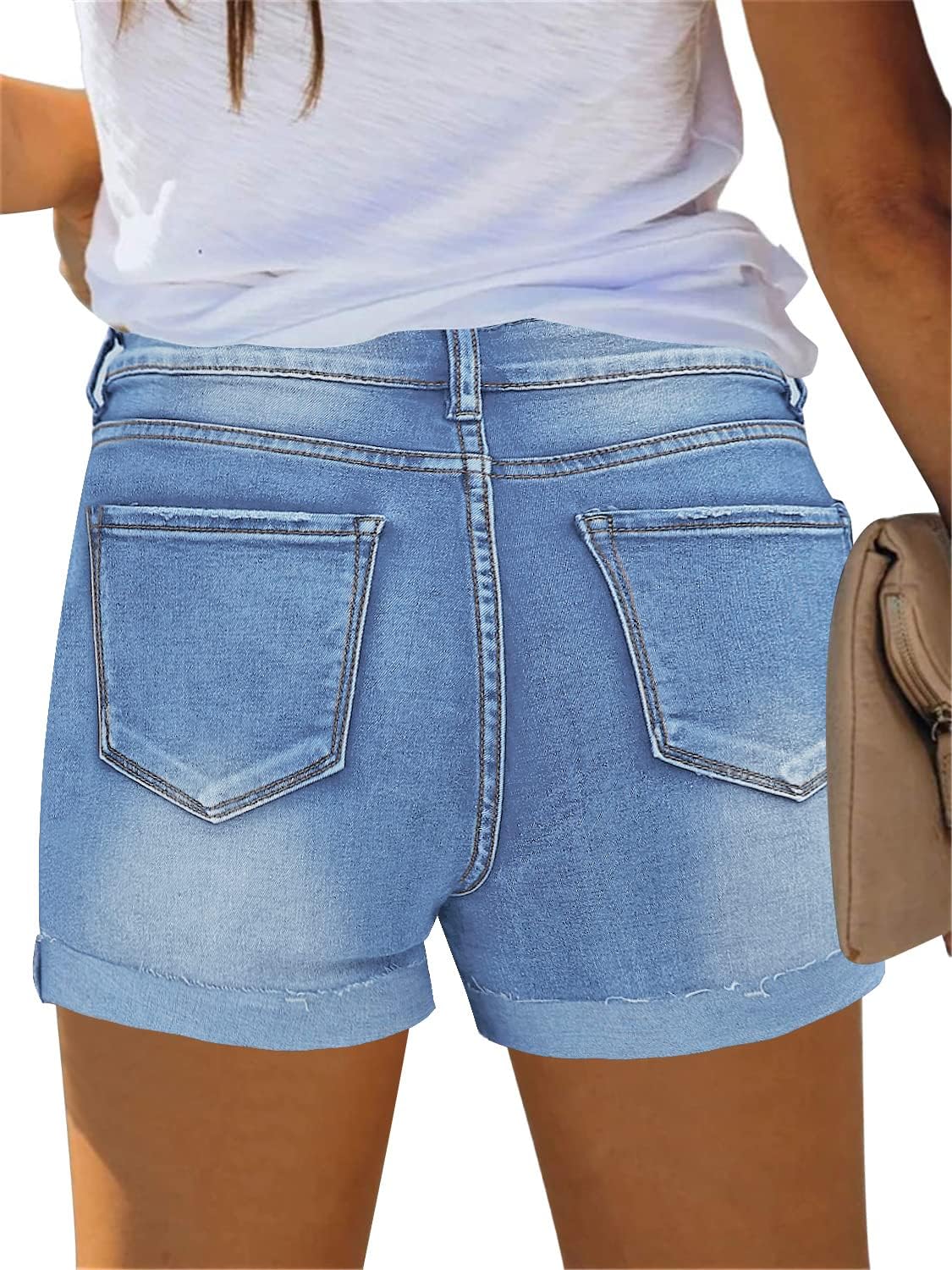 GRAPENT Womens High Waisted Ripped Stretchy Denim Hot Short Summer Jean ShortsButtons Flymedium Blue