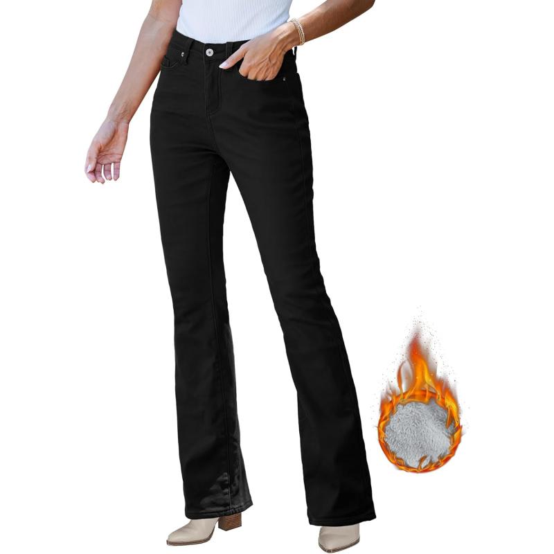 GRAPENT Bootcut Jeans for Women High Waist Stretchy Fleece Lined Pants Flare Jeans Denim Thermal Pants Winter ClothesBlack