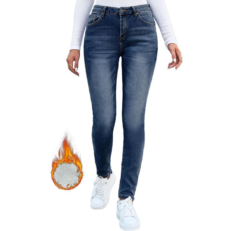 GRAPENT Fleece Lined Leggings Womens Skinny Jeans High Waisted Thermal Jeggings Winter Stretch Denim Pants WarmDarkness Blue