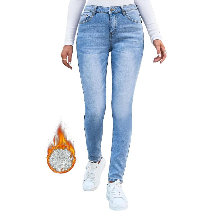 GRAPENT Fleece Lined Leggings Womens Skinny Jeans High Waisted Thermal Jeggings Winter Stretch Denim Pants WarmPowder Blue