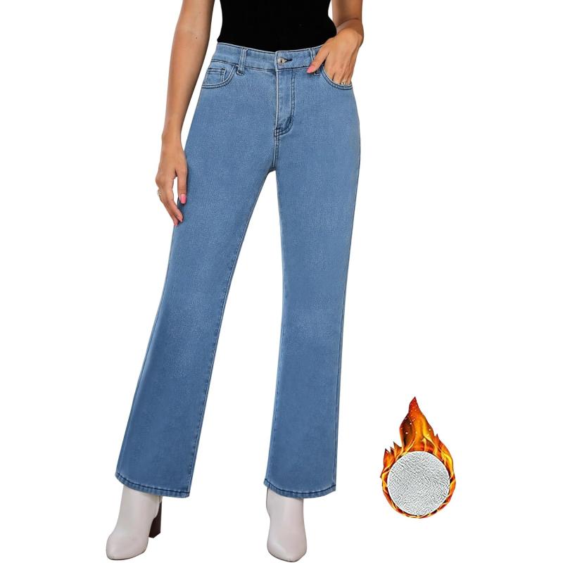 GRAPENT Jeans for Women Fleece Lined Pants High Waisted Stretchy Denim Straight Leg Baggy Jeans Sherpa Warm Winter ClothesBlue Tides